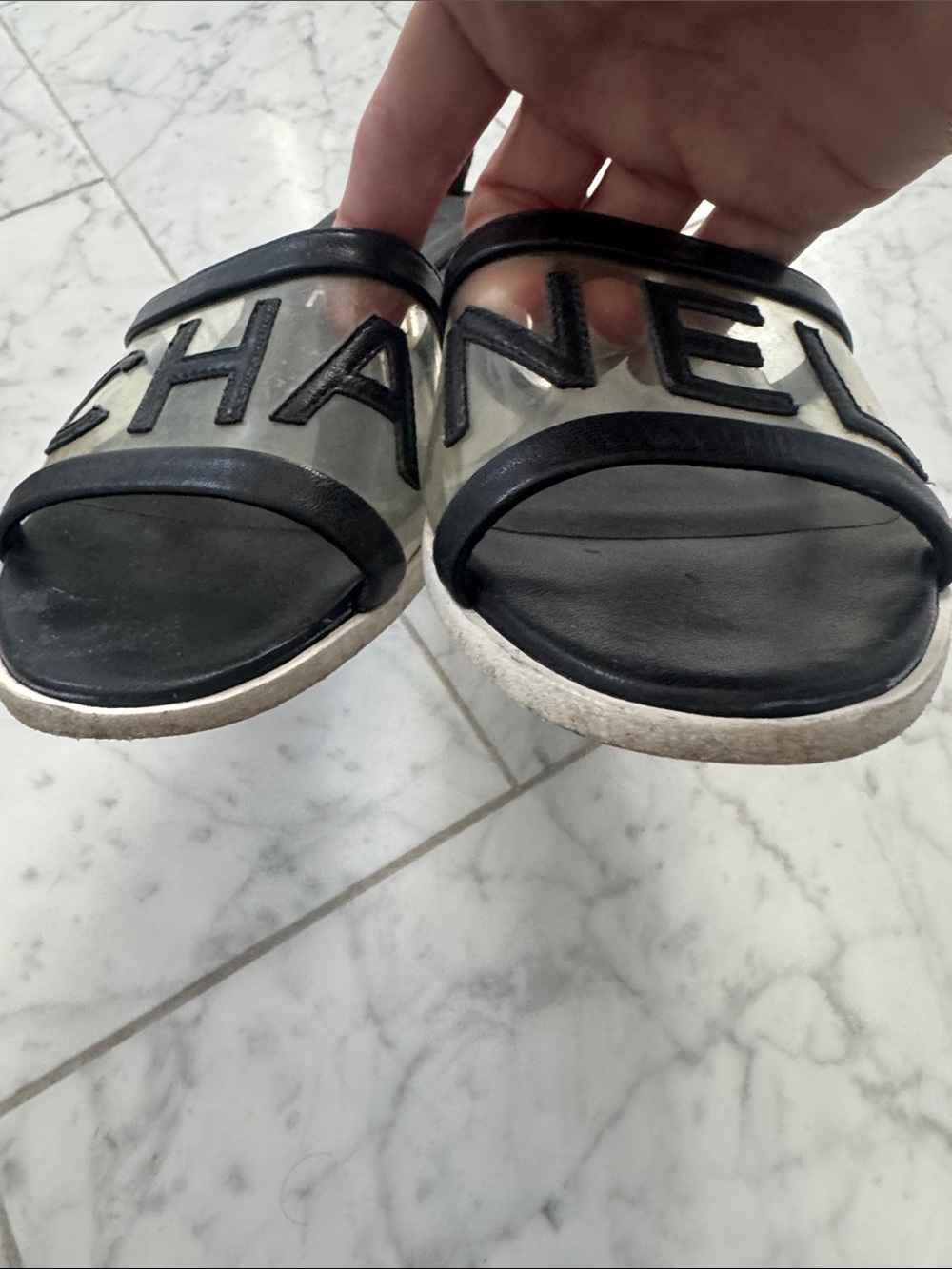 CHANEL Black Clear Logo Slide Mules - Picture 6 of 6